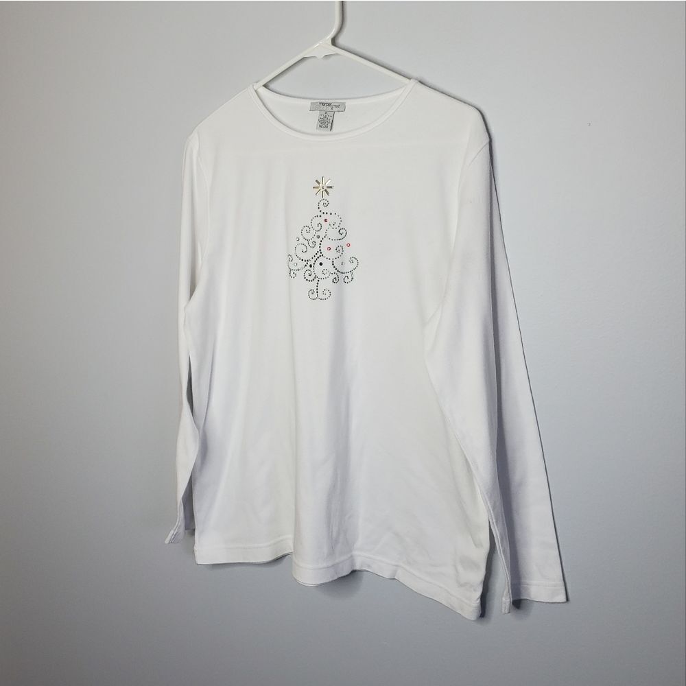 Mercer Street Studio XL White Long Sleeve Lightweight Sweater Christmas Tree
